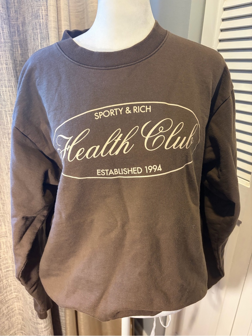 Sporty & Rich Brown Crewneck with Cream Health Club Logo